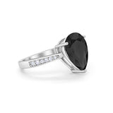 Teardrop Pear Bridal Ring Simulated Black CZ 925 Sterling Silver