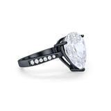 Teardrop Pear Bridal Ring Black Tone, Simulated CZ 925 Sterling Silver