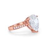 Teardrop Pear Bridal Ring Rose Tone, Simulated CZ 925 Sterling Silver