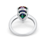 Teardrop Pear Bridal Ring Simulated Rainbow CZ 925 Sterling Silver
