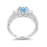 Vintage Style Wedding Ring Simulated Aquamarine CZ 925 Sterling Silver