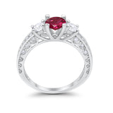 Vintage Style Wedding Ring Simulated Ruby CZ 925 Sterling Silver