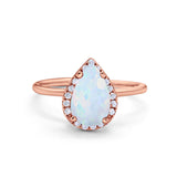 Teardrop Pear Wedding Ring Rose Tone, Lab Created White Opal 925 Sterling Silver