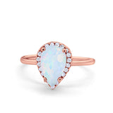 Teardrop Pear Wedding Ring Rose Tone, Lab Created White Opal 925 Sterling Silver