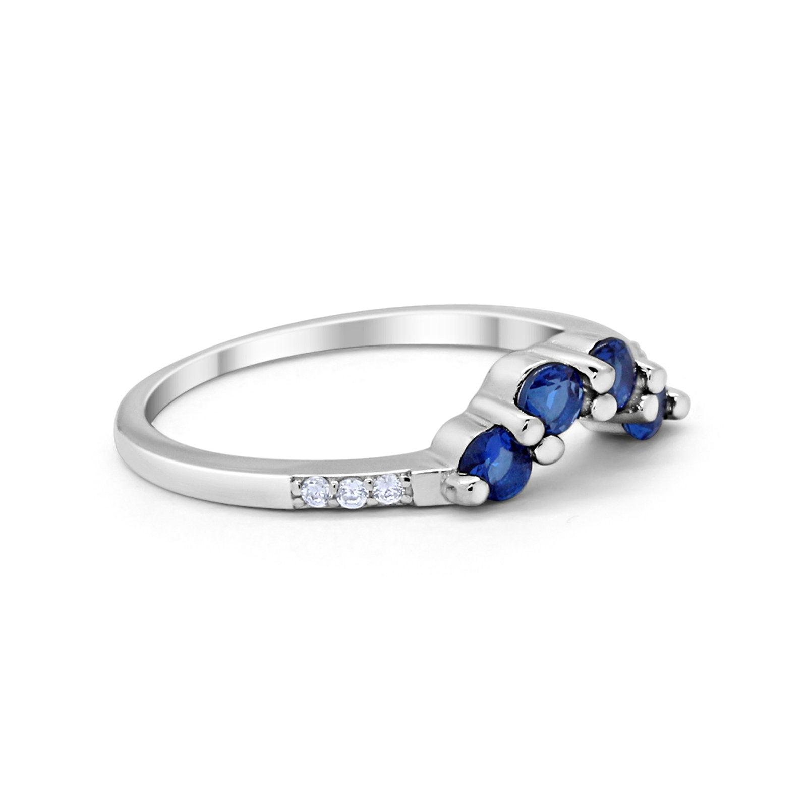 Curved Wedding Eternity Band Simulated Blue Sapphire CZ 925 Sterling Silver Ring