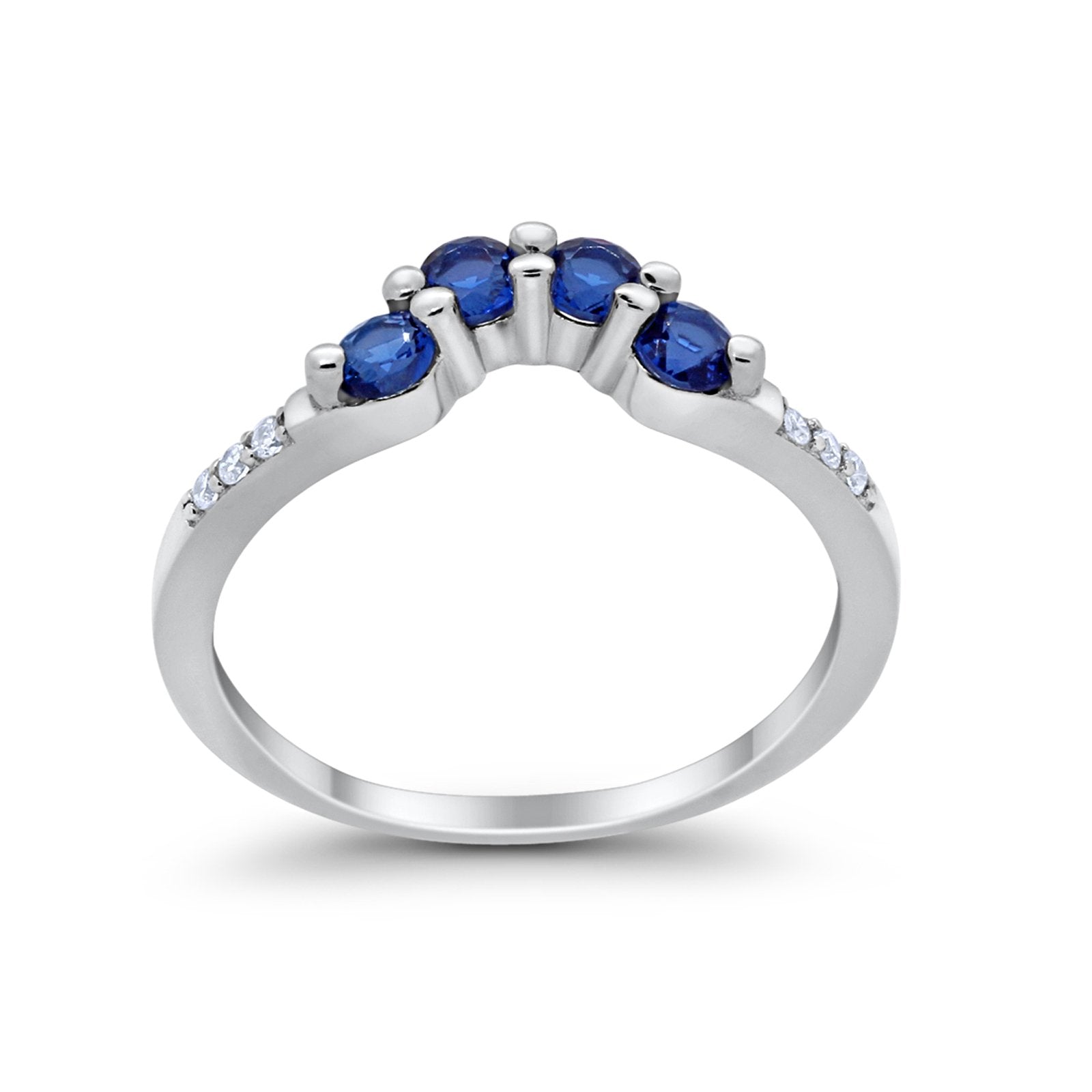 Curved Wedding Eternity Band Simulated Blue Sapphire CZ 925 Sterling Silver Ring