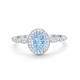 Oval Engagement Ring Halo Bridal Simulated Aquamarine CZ 925 Sterling Silver