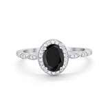 Oval Engagement Ring Halo Bridal Simulated Black CZ 925 Sterling Silver