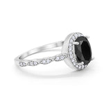 Oval Engagement Ring Halo Bridal Simulated Black CZ 925 Sterling Silver
