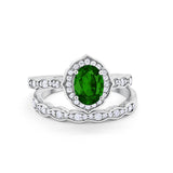 Two Piece Vintage Style Simulated Green Emerald CZ Wedding Ring 925 Sterling Silver