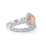 Two Piece Vintage Style Simulated Morganite CZ Wedding Ring 925 Sterling Silver