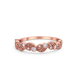 Flower Fancy Band Eternity Ring Round Rose Tone, Simulated Cubic Zirconia 925 Sterling Silver