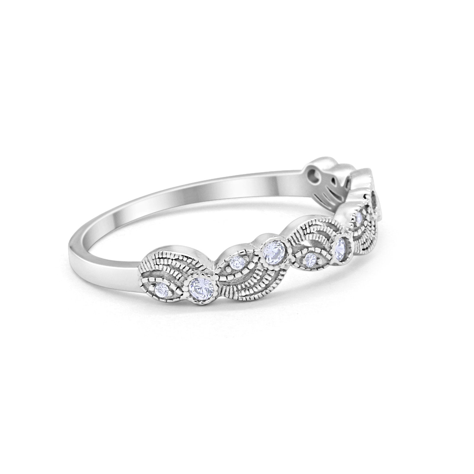 Flower Fancy Band Eternity Ring Round Simulated Cubic Zirconia 925 Sterling Silver