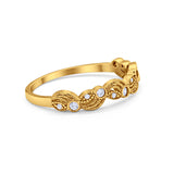 Flower Fancy Band Eternity Ring Round Yellow Tone, Simulated Cubic Zirconia 925 Sterling Silver