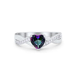 Infinity Accent Wedding Ring Heart Shape Simulated Rainbow CZ 925 Sterling Silver
