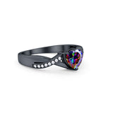 Infinity Accent Wedding Ring Heart Shape Black Tone, Simulated Rainbow CZ 925 Sterling Silver
