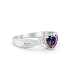 Infinity Accent Wedding Ring Heart Shape Simulated Rainbow CZ 925 Sterling Silver