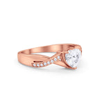 Infinity Accent Wedding Ring Heart Rose Tone, Simulated Cubic Zirconia 925 Sterling Silver