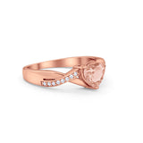 Accent Wedding Ring Heart Shape Rose Tone, Simulated Morganite CZ 925 Sterling Silver