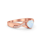 Infinity Accent Wedding Ring Heart Rose Tone, Lab Created White Opal 925 Sterling Silver