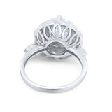 Art Deco Halo Wedding Cocktail Large Stone Simulated Cubic Zirconia Ring 925 Sterling Silver