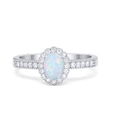 Floral Engagement Ring Oval Lab Created White Opal 925 Sterling Silver