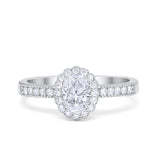 Floral Engagement Ring Oval Simulated CZ 925 Sterling Silver