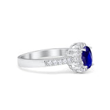 Floral Engagement Ring Oval Simulated Blue Sapphire CZ 925 Sterling Silver