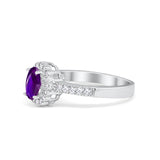 Floral Engagement Ring Oval Simulated Amethyst CZ 925 Sterling Silver
