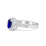 Floral Engagement Ring Oval Simulated Blue Sapphire CZ 925 Sterling Silver