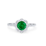 Art Deco Wedding Ring Floral Simulated Green Emerald CZ 925 Sterling Silver