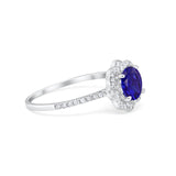 Floral Engagement Ring Simulated Blue Sapphire CZ 925 Sterling Silver