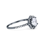 Art Deco Wedding Ring Floral Black Tone, Simulated Cubic Zirconia 925 Sterling Silver