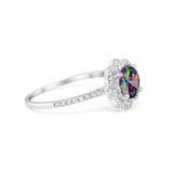 Art Deco Wedding Ring Floral Simulated Rainbow CZ 925 Sterling Silver