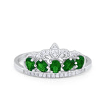 King Crown Ring Oval Simulated Green Emerald CZ 925 Sterling Silver