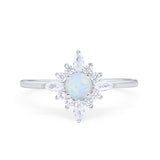 Cluster Wedding Engagement Ring Round Lab Created White Opal 925 Sterling Silver