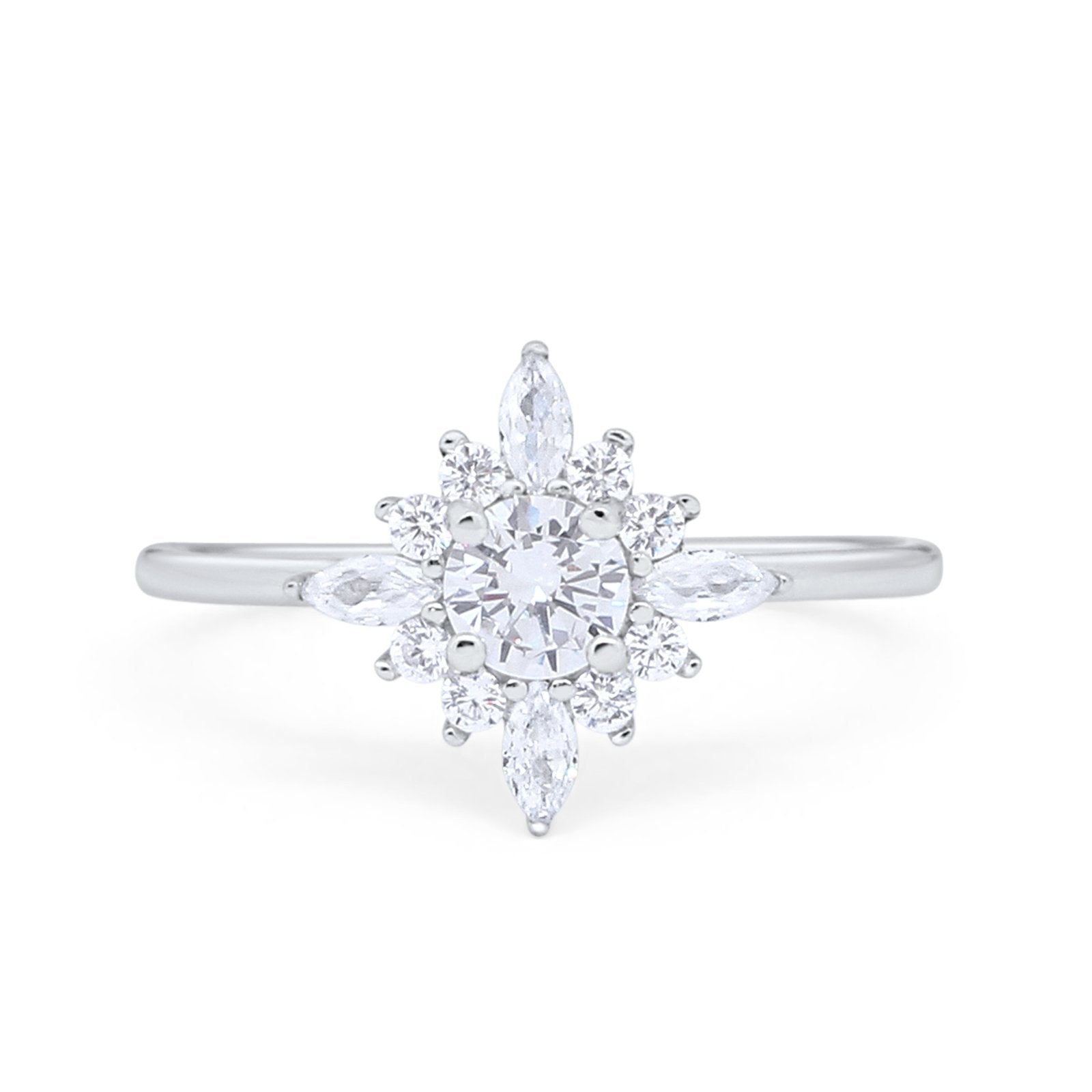 Cluster Wedding Ring Marquise Simulated Cubic Zirconia 925 Sterling Silver