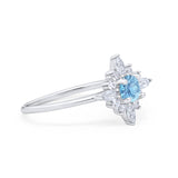 Cluster Engagement Ring Round Simulated Aquamarine CZ 925 Sterling Silver