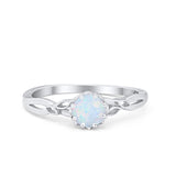 Art Deco Wedding  CZ Ring Round Lab Created White Opal 925 Sterling Silver