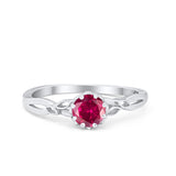 Art Deco Wedding Ring Round Simulated Ruby CZ 925 Sterling Silver