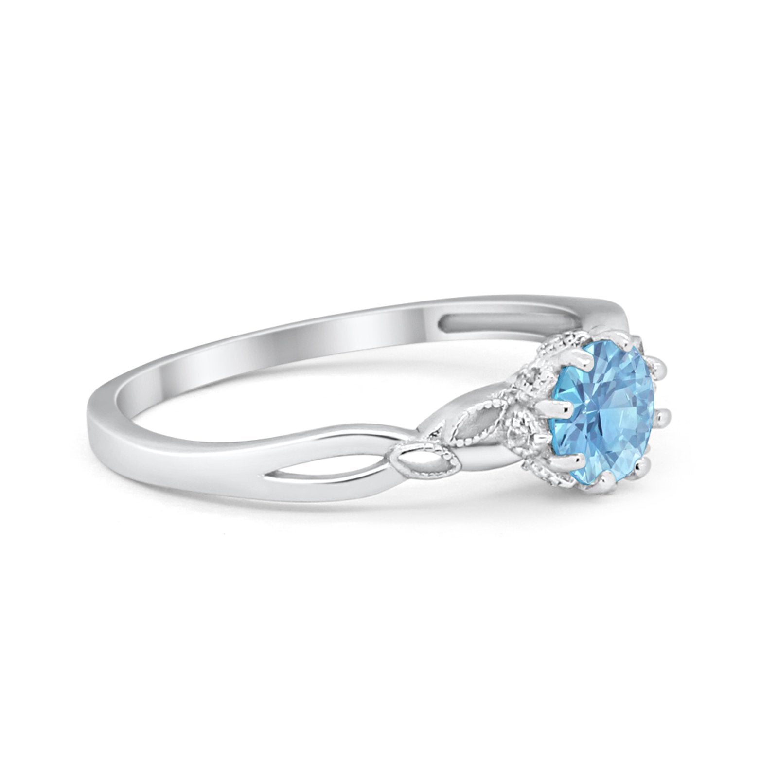 Art Deco Wedding Ring Simulated Aquamarine CZ 925 Sterling Silver