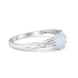 Art Deco Wedding  CZ Ring Round Lab Created White Opal 925 Sterling Silver