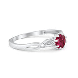 Art Deco Wedding Ring Round Simulated Ruby CZ 925 Sterling Silver