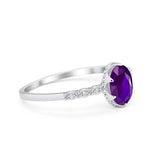 Oval Art Style Engagement Ring Simulated Amethyst CZ 925 Sterling Silver
