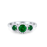 Three Stone Simulated Green Emerald CZ Wedding Ring 925 Sterling Silver