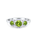 Three Stone Halo Simulated Peridot CZ Wedding Engagement Promise Ring 925 Sterling Silver