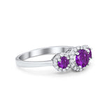 Three Stone Simulated Amethyst CZ Wedding Ring 925 Sterling Silver