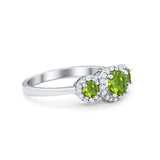 Three Stone Halo Simulated Peridot CZ Wedding Engagement Promise Ring 925 Sterling Silver