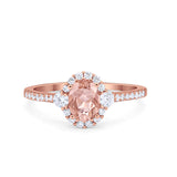 Art Deco Halo Oval Wedding Ring Rose Tone, Simulated Morganite CZ 925 Sterling Silver