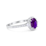 Art Deco Halo Oval Wedding Ring Simulated Amethyst CZ 925 Sterling Silver